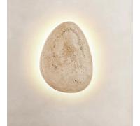 NHPJFDC Modern Natural Travertine Stone Wall Sconce Warm LED Pebble Shape Wall Lamp for Bedroom Hallway Living Room Minimalist Oval Stone Lighting Fixture Indoor Accent Deco