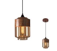 NHPJFDC Modern Pendant Light,Retro Industry Glass Pendant Light,Metal Wood Grain Finish Pendant Lighting,Kitchen Island Pendant Lighting, Amber Glass Shade Ceiling Light Fixture,Brown,17.8cm/7in