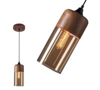 NHPJFDC Modern Pendant Light,Retro Industry Glass Pendant Light,Metal Wood Grain Finish Pendant Lighting,Kitchen Island Pendant Lighting, Amber Glass Shade Ceiling Light Fixture,Brown,12.7cm/5in