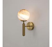 NHPJFDC Modern Planet Wall Sconce, 3-Color Changing Galaxy Globe Wall Lamp with Swirl Glass Shade, Mid-Century Bedside Reading Light for Kids Room Bedroom Nursery Living Room(Orange,Bronze)