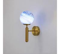 NHPJFDC Modern Planet Wall Sconce, 3-Color Changing Galaxy Globe Wall Lamp with Swirl Glass Shade, Mid-Century Bedside Reading Light for Kids Room Bedroom Nursery Living Room(Blue,Bronze)