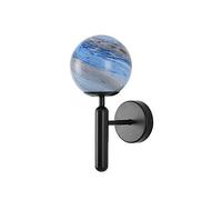NHPJFDC Modern Planet Wall Sconce, 3-Color Changing Galaxy Globe Wall Lamp with Swirl Glass Shade, Mid-Century Bedside Reading Light for Kids Room Bedroom Nursery Living Room(Blue,Black)