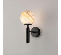 NHPJFDC Modern Planet Wall Sconce, 3-Color Changing Galaxy Globe Wall Lamp with Swirl Glass Shade, Mid-Century Bedside Reading Light for Kids Room Bedroom Nursery Living Room(Orange,Black)