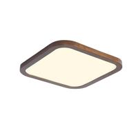 NHPJFDC Modern Square Solid Wood LED Flush Mount Ceiling Light Walnut Wood Tone Finish Low Profile Lighting for Bedroom Living Room Dining Room Lighting 3 Color Dimmable Minimalist Fixture(15.7")