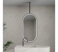 NHPJFDC Nordic Black Ceiling Hanging Lighted Mirror for Bathroom, LED Wall Mounted Vanity Makeup Shaving Mirrors, Large Suspended Mirror with Metal Framed and Boom(50cmx60cm)