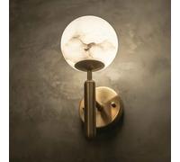 NHPJFDC Nordic Globe Wall Lamp - Modern Marble Sconce, Luxurious All-Copper Lighting for Bedroom, Living Room, Bathroom & Porch, Warm LED Light, Elegant Home Decor (D15CM)