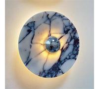 NHPJFDC Nordic Marble Wall Light - Modern Alabaster Sconce with 3000K Warm LED, Round Design for Living Room, Bedroom, Hallway - Elegant Natural Stone Wall Lamp (Silver 20cm)