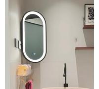 NHPJFDC Oval Bathroom Mirror With Light, 180° Swivel Wall-mounted Mirror, LED Vanity Mirror With Touch Switch, Metal Frame, 3-colour Switching, Explosion-proof(Nero,35 * 60cm)