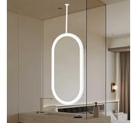 NHPJFDC Oval Ceiling Hanging Lighted Mirror, Wall Mounted LED Mirror Bathroom Vanity Makeup Mirrors, Large Suspended Mirrors with White Metal Framed and Boom(50cmx60cm)