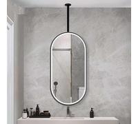 NHPJFDC Oval Ceiling Hanging Mirror with LED Lights, Bathroom Vanity Mirror, Large Wall Mirror with Ceiling-Mounted Boom, Suspended Mirrors with Metal Frame, Black(50cmx70cm)