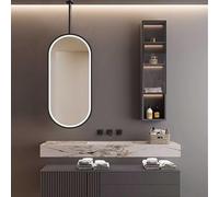 NHPJFDC Oval Ceiling Hanging Rod Mirror, Bathroom Makeup Shaving Mirrors, Adjustable Brightness, Wall Mounted Mirror with LED Lights, Black Metal Framed Mirrors(50cmx60cm)