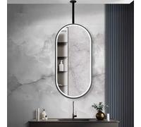 NHPJFDC Oval Led Bathroom Mirror with Lights, Ceiling Hanging Vanity Mirrors, Dimmable Makeup Mirror, Large Wall Mirror with Ceiling-Mounted Boom, Black(40cmx60cm)