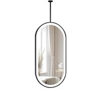 NHPJFDC Oval Mirror for Ceiling Hanging, LED Bathroom Vanity Mirror, Wall Mounted Mirror with Black Metal Frame and Boom, Floating Mirror for Home or Hotel(50cmx60cm)
