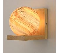 NHPJFDC Planet Wall Sconce with Wood Shelf, Nordic Galaxy Wall Lamp, Modern Globe Light Fixture with Swirl Glass Shade, E27 Base Bedside Reading Light for Kids Room Bedroom Nursery(Orange)