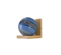 NHPJFDC Planet Wall Sconce with Wood Shelf, Nordic Galaxy Wall Lamp, Modern Globe Light Fixture with Swirl Glass Shade, E27 Base Bedside Reading Light for Kids Room Bedroom Nursery(Blue)