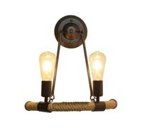 NHPJFDC Retro Hemp Rope Wall Light Rustic Industrial Black Wall Lamp 2 Light Base Indoor Wall Mounted Lighting Fixture for Hallway Kitchen Barn Restaurant