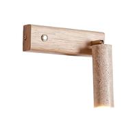 NHPJFDC Solid Wood Base LED Modern Wall Sconce Modern Natural Travertine Stone Dressing Table Lamp Cylinder Rotating Head Lighting Fixture with Switch for Bedroom Bedside Living Room