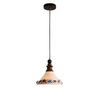 NHPJFDC Solid Wood Ceramic 3 Color LED Modern Pendant Light 8.66 Inch Floral Pattern Shade Bedside lamp Conical Bell Shape Lighting Fixture with Adjustable Cord for Hallway Study Bedside