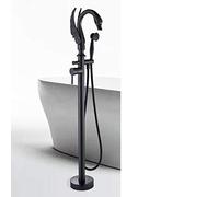 NHPJFDC Swan Floor Mount Bathtub Faucet Clawfoot Freestanding Bathroom Crane Black Chrome Bath Shower Mixer Tap Bathroom Faucet,Bronze Black A