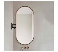 NHPJFDC Swivel Corner Mirror,Wall-Mounted Mirror with Aluminum Alloy Frame,Rotatable Oval Bathroom Mirror,High-Definition Makeup Mirror,for Bedroom Bathroom Hotel(Brown,50x90cm)