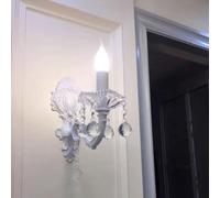 NHPJFDC Traditional Crystal Wall Lamp White Finish Candle Wall Light Distressed Retro Wall Mounted Lighting Fixtures for Farmhouse Bathroom Vanity Living Dining Room Hallway(White,11x26cm)