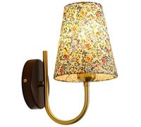 NHPJFDC Vintage Wall Sconce Flower Fabric Shade Wood Modern Wall Light Gold Hallway Wall Lighting Fixture Farmhouse Wall Mounted Lamp for Bedroom Bedside Living Room