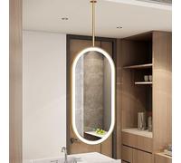 NHPJFDC Wall Mounted Mirrors for Bathroom, Oval Bathroom Vanity Mirror with LED Lights, Suspended Mirror with Metal Frame and Boom, Ceiling Hanging Makeup Mirrors(50cmx60cm)