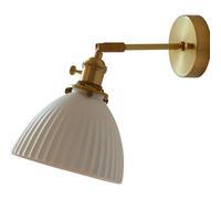 NHPJFDC White Ceramic Ribbed Shade Wall Sconces Japanese Style Brass Wall Lamp Adjustable Wall-Mounted Lighting Fixture for Bedroom Bedside Reading Living Room Hallway