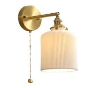 NHPJFDC White Ceramic Wall Sconce Vintage Gold Brass Wall Light Retro Farmhouse Wall Lamp with Pull Chain Switch for Bedroom Kitchen Sink Farmhouse