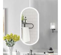 NHPJFDC White LED Bathroom Mirror with Lights, Oval Ceiling Hanging Mirror, Suspended Wall Mounted Lighted Vanity Makeup Shaving Mirrors, Stepless Dimmable(40cmx70cm)