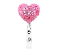 NHS ID Card Holders for Nurse Pink Heart Shaped Retractable Badge Holder for Nurses Name Badge Reel for Nursing Student Thank You Nurse Gifts for Him Her Cute Name Card Holder with Alligator Clip
