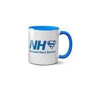 NHS National Hero Service Mug- Doctors Nurses Workers Presents Gifts Support Fun Ceramic Handle Idea Heavy Duty Handle Dishwasher and Microwave Safe (Blue Handle Prime)