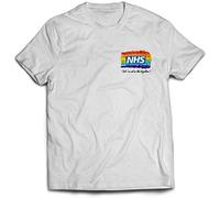 NHS Rainbow T-Shirt- Support Pride Doctors Nurses Presents Gifts Ideas Workers Twin Needle Collar 100% Combed Ringspun Cotton High Stitch Density Extreme Comfort (Large, White Prime)