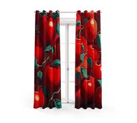 NHSY Farmhouse Apples Kitchen Curtains, Vintage Rustic Red Apple Flower Dead Leaf Print Patternblackout Window Treatments for Cafe Country Living Room Grommet Top，107cm x 137cm