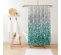 NHSY Silver Teal Ocean Glitter Glam #shiny #decor #artShower Curtain Luxury Bathroom Shower Curtain 90W x 180H CM