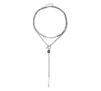 NHTISGRUE Geometric Square Black Diamond Layered Tassel Necklace Earrings Bracelet Set Vintage Drop Pendant Jewelry For Women Gift