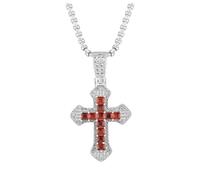 NHTISGRUE Iced Out Bling Cross Pendant Necklace Rectangle Rhinestone Red Charm Hip Hop Men Cuban Chain Party Jewelry Accessories Gift