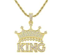 NHTISGRUE Men Hip Hop Crown with King Pendant Necklace with 13mm Crystal Cuban Chain HipHop Iced Out Bling Necklaces Fashion Charm Jewelry