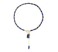 NHTISGRUE Personalized Spicy Girl Wind Blue Black Beaded Necklace Ins Splicing Style Versatile Square Blue Diamond Necklace
