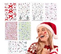 Nhujevkom Christmas Face Gem Stickers - 7 Sheet Carnival Glitter Decals - Cosplay Face Jewels Costume Christmas Tree Bow Face Gems Stick Rhinestone Stickers Pasties for Parties
