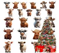 Nhujevkom Cow Christmas Ornaments, Christmas Cow - Wooden Figurine Pendant Topper | for Farm Home Party Country Backpack Car Doors