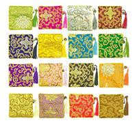 NHW EAVOQLB 16pcs Traditional Brocade Bag Embroidery Bag Jewelry Bag Shu Jin Fringed Wallet Zipper Jewelry Bag Value Set, 24