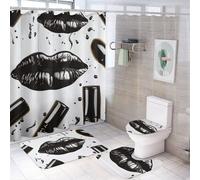 NHYDSPQ Bathroom Set,Cool Black Lipstick Lips Print Bathroom Rug Set,Bath Rug Set 4 Piece,Modern Shower Curtain Set with Shower Curtainand 12 Hooks