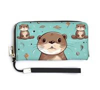 NHYDSPQ Womens Wallet,Cartoon Cute Otter Print Ladies Cluth,PU Leather Zip Around Wallet,wrist Strap Long Purse, style, 20.0*10.5cm, Modern