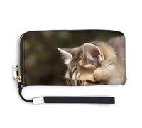 NHYDSPQ Womens Wallet,Cat And Butterfly Print Ladies Cluth,PU Leather Zip Around Wallet,wrist Strap Long Purse, style, 20.0*10.5cm, Modern