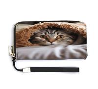 NHYDSPQ Womens Wallet,Cat Under Blanket Print Ladies Cluth,PU Leather Zip Around Wallet,wrist Strap Long Purse, style, 20.0*10.5cm, Modern