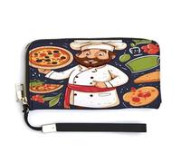 NHYDSPQ Womens Wallet,Chef Pizza Print Ladies Cluth,PU Leather Zip Around Wallet,wrist Strap Long Purse, style, 20.0*10.5cm, Modern