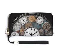 NHYDSPQ Womens Wallet,Clock Art Print Ladies Cluth,PU Leather Zip Around Wallet,wrist Strap Long Purse, style, 20.0*10.5cm, Modern