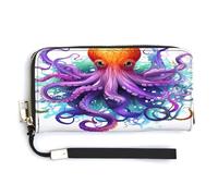 NHYDSPQ Womens Wallet,Colorful Octopus Print Ladies Cluth,PU Leather Zip Around Wallet,wrist Strap Long Purse, style, 20.0*10.5cm, Modern