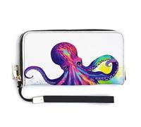 NHYDSPQ Womens Wallet,Colorful Octopus Print Ladies Cluth,PU Leather Zip Around Wallet,wrist Strap Long Purse, style, 20.0*10.5cm, Modern